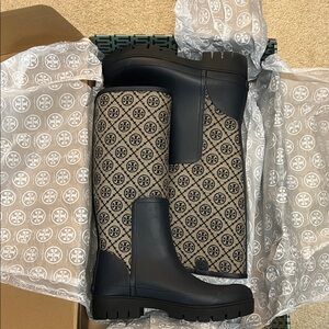 Tory Burch Perfect Navy T Mono Tall Hurricane Boots
